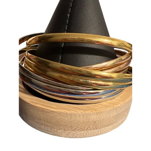 Metallic Multi Tone Cluster Bangle Bracelets Gold Silver Rose Gold Tone 9" - Picture 2 of 4